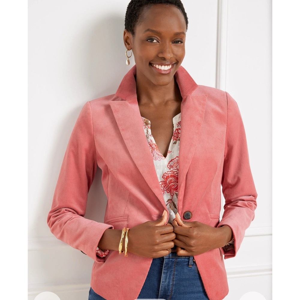NWT TALBOTS Plus 22W Pink Corduroy Cutaway blazer jacket Career Casual